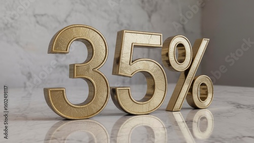 35% Off Gold Discount Sale Sign on Marble Background