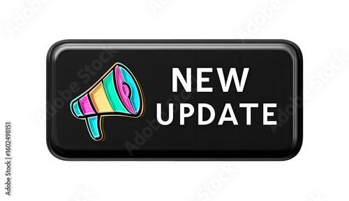 Colorful New Update Announcement with Megaphone Icon on Transparent Background