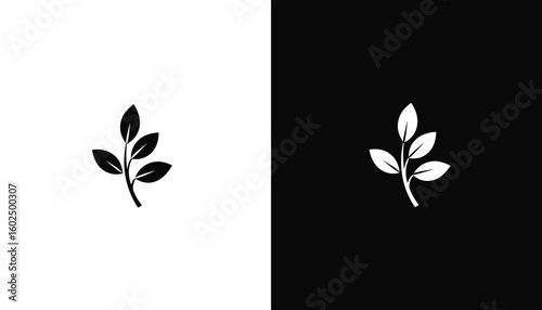 Minimalist black and white leaf silhouette logo design  