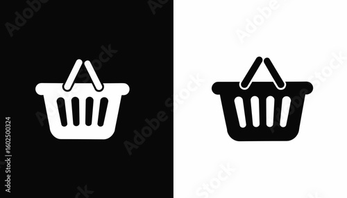 Black and white shopping basket icon in minimalist design  