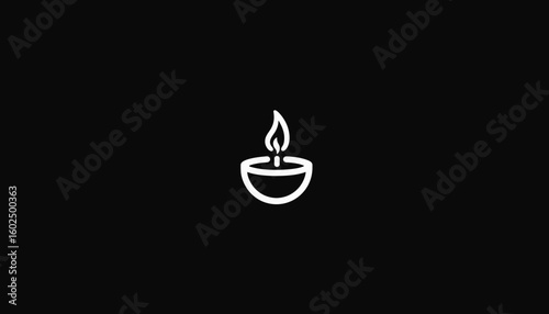 Minimalist candle icon with flame on dark background  