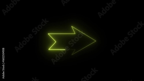  Glowing neon Traffic Direction Arrow at Night in a Residential Area. Right arrow symbol
