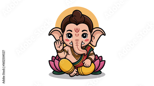Cute cartoon illustration of hindu god ganesha. Suitable for childrens books, educational materials, cultural projects, and religious content.