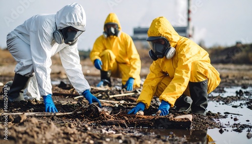 Environmental cleanup workers in protective gear