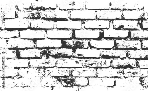Grunge White Brick Wall Texture with Black Overlay for Design Use transparent background.
