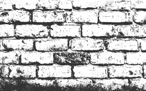Grunge Brick Wall Texture – Black and White High-Contrast Vector Illustration. Isolated, transparent background. 