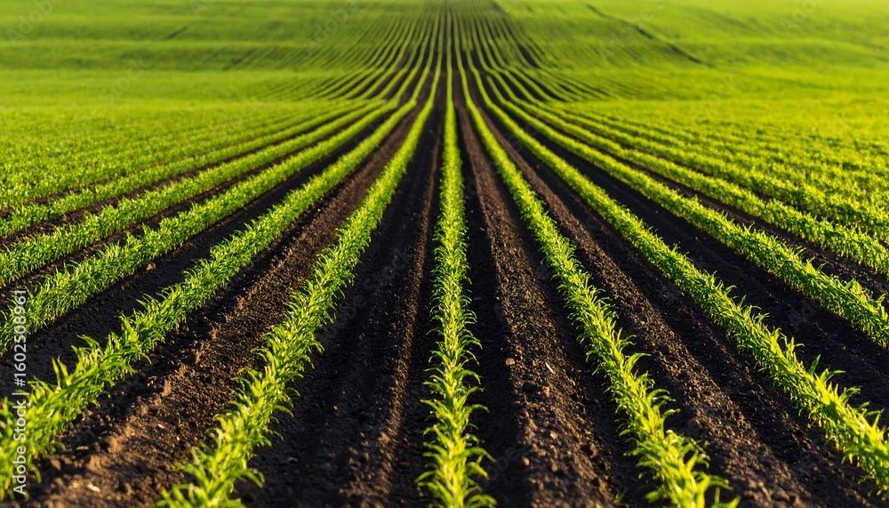 Rows of young corn plants Rows of young corn plants