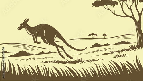 Vector Illustration of a Jumping Kangaroo in Dynamic Motion with Outstretched Legs