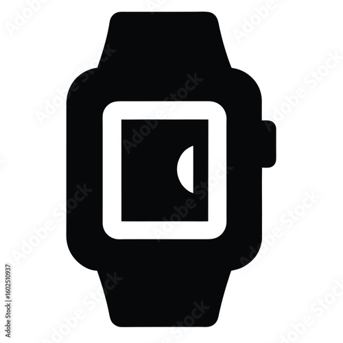 Simple black icon of a modern smartwatch with a rounded square screen