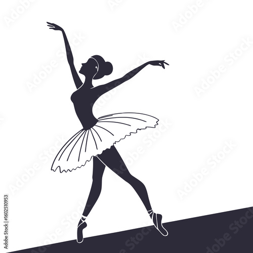 Elegant Ballerina Silhouette Dancing Gracefully in Classic Tutu on Inclined Stage
