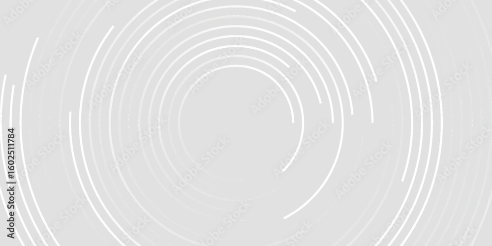 Fototapeta premium Gray Background with Abstract White Circle Pattern Moving. Vector Illustration of Dynamic Spiral Curved Lines.