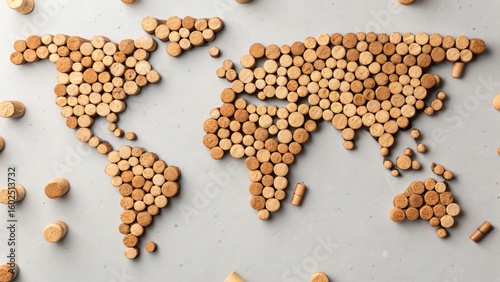 a world map made out of wine corks