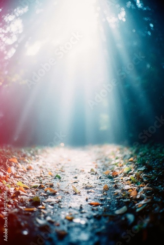 Autumn road in the park with fallen leaves
