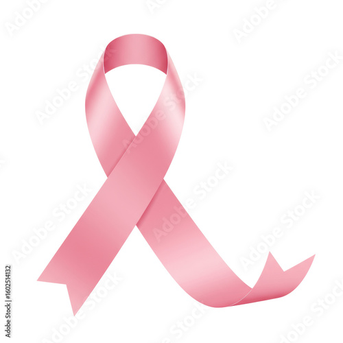 An elegant pink satin ribbon with a luminous sheen, gracefully curving in a flowing loop, presented as an ultra-realistic UHD studio photo against a transparent background, concept of breast