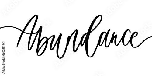 Elegant Calligraphy Word Abundance. Handwritten Script on Clean White Background, Luxury Typography.