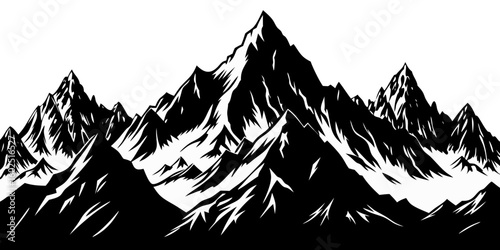 Mountain Range Silhouette - Rocky Peaks Vector