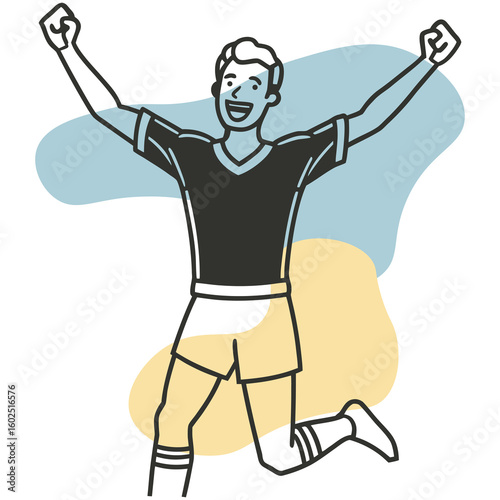 Happy Soccer Player Celebrating Victory Line Art Illustration
