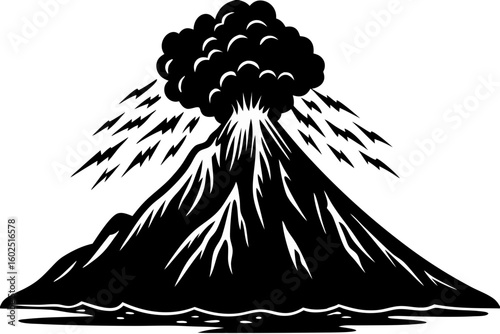 Erupting Volcano Silhouette - Geological Activity Vector