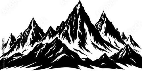 Mountain Range Silhouette - Rocky Peaks Vector