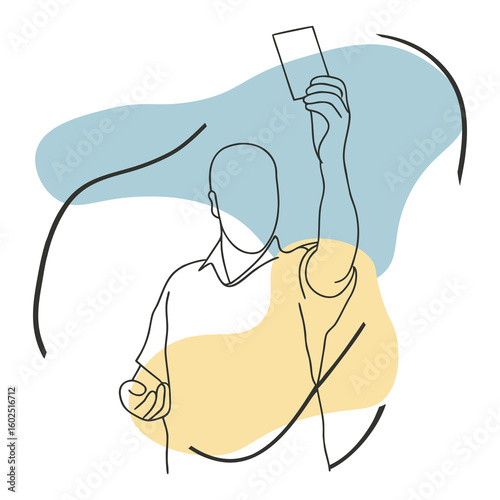 Abstract Line Art of Referee Holding Red Card Minimalist Illustration
