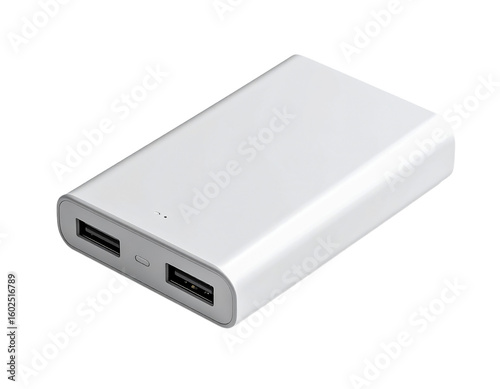 White portable charger power bank usb charging on transparent background
