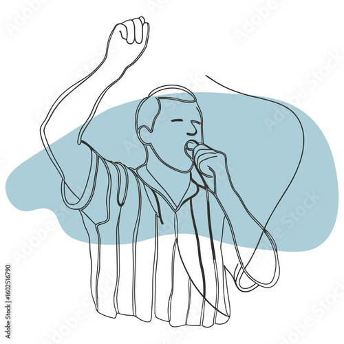 Minimal Line Art of Referee Blowing Whistle with Raised Hand
