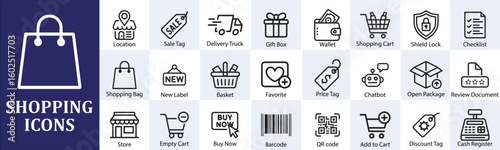 Shopping Icons Set with Bags Carts Tags Delivery and Retail Symbols