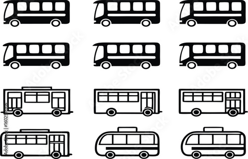 Collection of diverse bus silhouettes in various styles silhouette