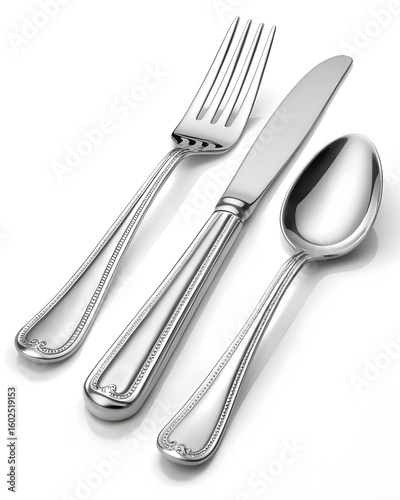 Silverware set fork knife spoon elegant dining flatware cutlery kitchenware tableware restaurant shiny metal 100