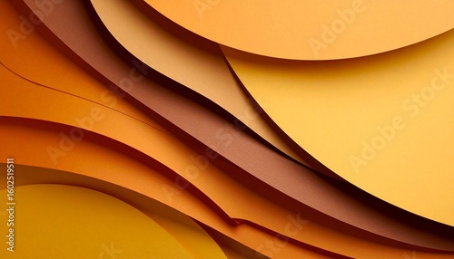 Minimal abstract background with layered paper textures in warm orange, brown, and yellow tones, creating soft curves perfect for seasonal design, branding, and creative projects.