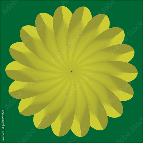 Radiating symmetry and balance, this golden petal mandala rests on a rich green background, evoking nature’s harmony and a sense of calm.