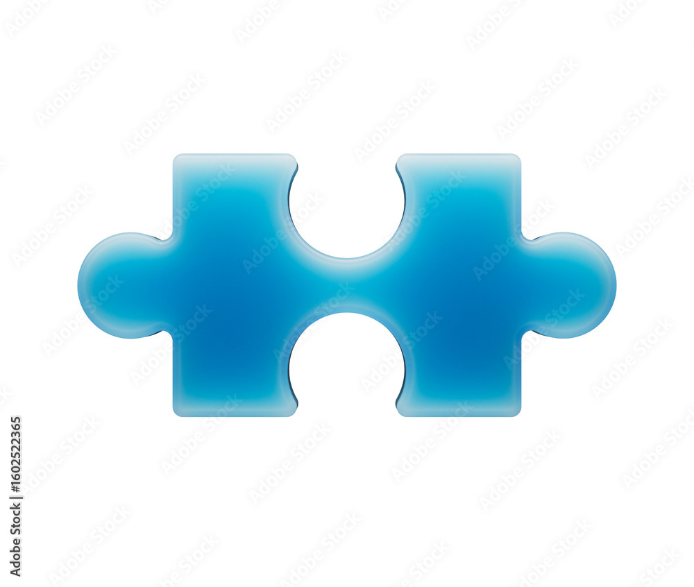 Fototapeta premium A smooth, glowing blue puzzle piece with a soft, futuristic and elegant appearance. 3d illustration