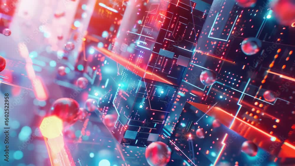 Electronic cityscape with vibrant colors and digital structures. Electronic cityscape with vibrant colors and digital structures.