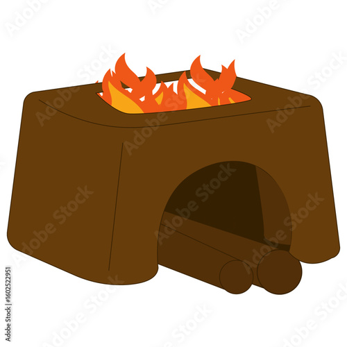 Traditional Indian Clay Oven or Chulha with Fire