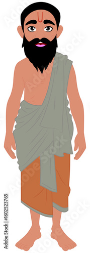 Traditional Indian Sage Rishi Monk Character Vector