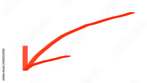 A bold bright red arrow hand drawn with a thick marker pointing downwards and to the left on a black background