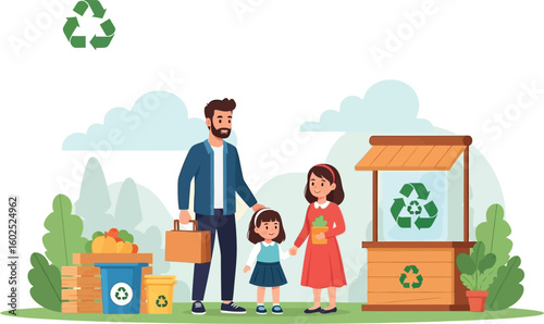 Teaching kids about recycling and composting at home illustration vector