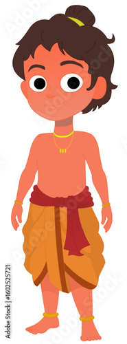 Young Indian Boy Traditional Dhoti Vector Cartoon
