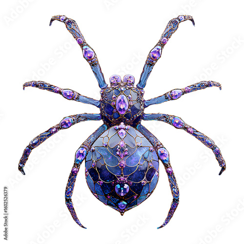 Fantasy Spider with Glowing Markings and Gemstone Eyes, Enchanted Forest Creature, Isolated on Transparent Background