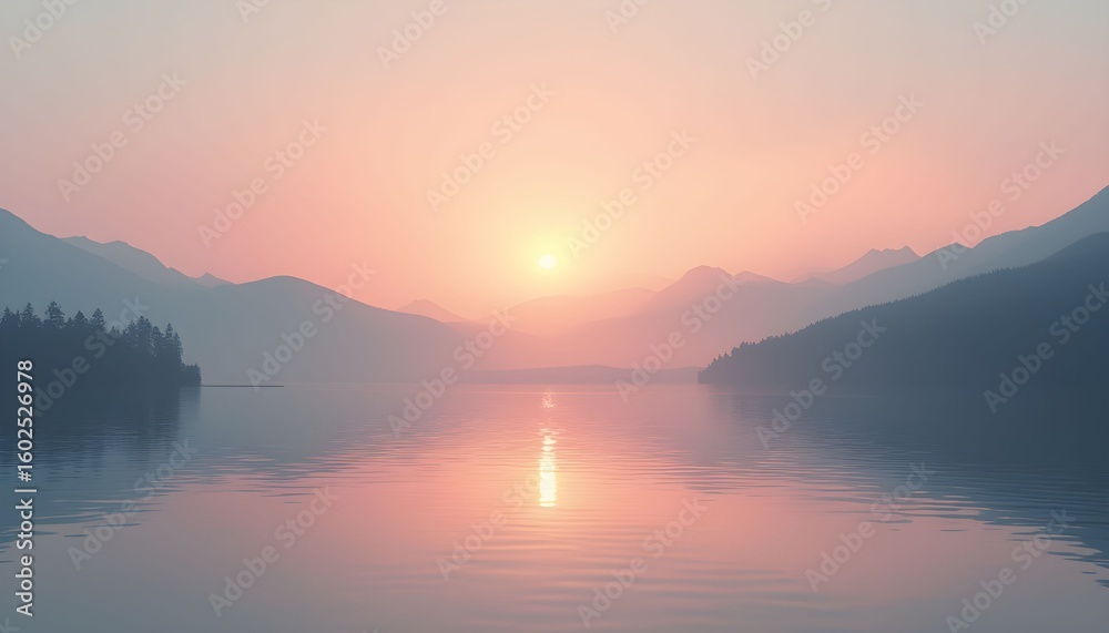 Fototapeta premium Serene Mountain Lake Reflecting Vibrant Sunrise and Trees