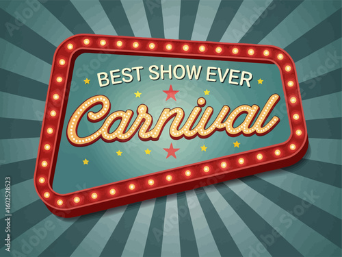 Retro carnival sign with bright lights and festive design