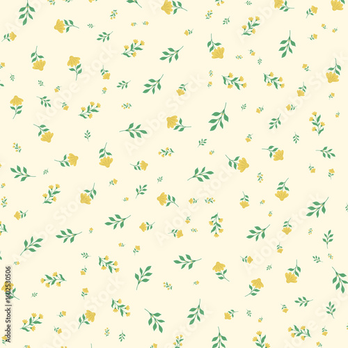 Seamless Orange Flower and Leaf Pattern, abstract background.