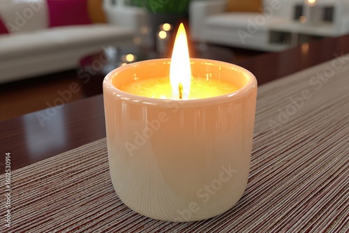 Peaceful Cozy Candlelight Scene with Flickering Flame in a Modern Living Room