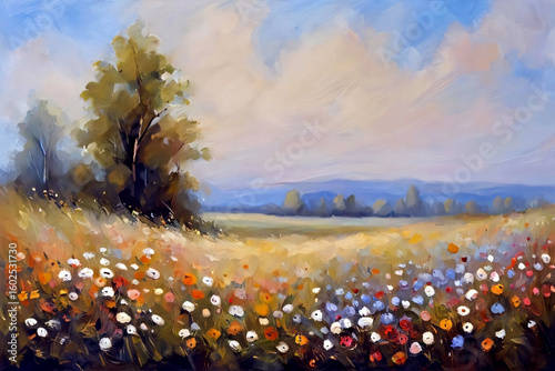 Watercolor Wildflower Field at Dawn