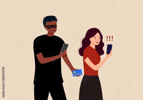 Phone scam concept vector illustration. Online dating scam on smartphone in flat design.