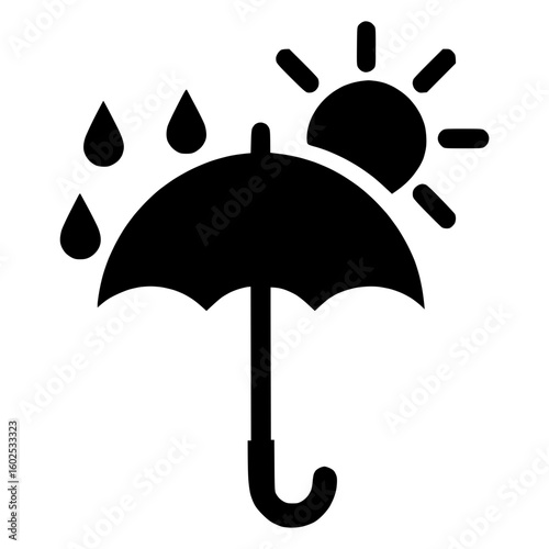 Vector umbrella icon with sun and raindrops