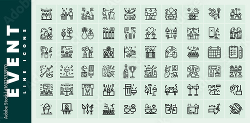Minimalist event line icons depicting various celebrations and social gatherings