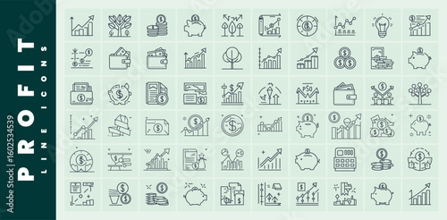 Profit line icons representing business, finance and investment