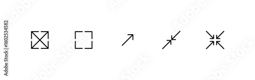 maximize and minimize line Arrows icon set, Minimalist UI expansion and collapse icons, maximize and minimize icons, editable stroke, vector illustration.