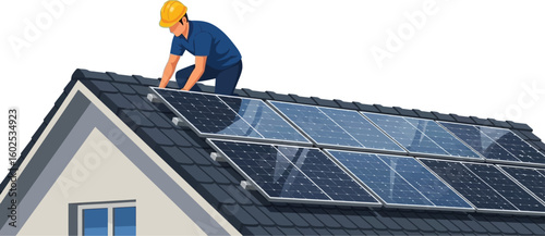 Solar panel installation on roof for home energy efficiency and renewable power